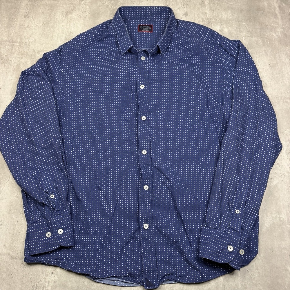 UNTUCKit Mens XXL Blue Geometric Print Cotton Slim Fit Button Down Shirt